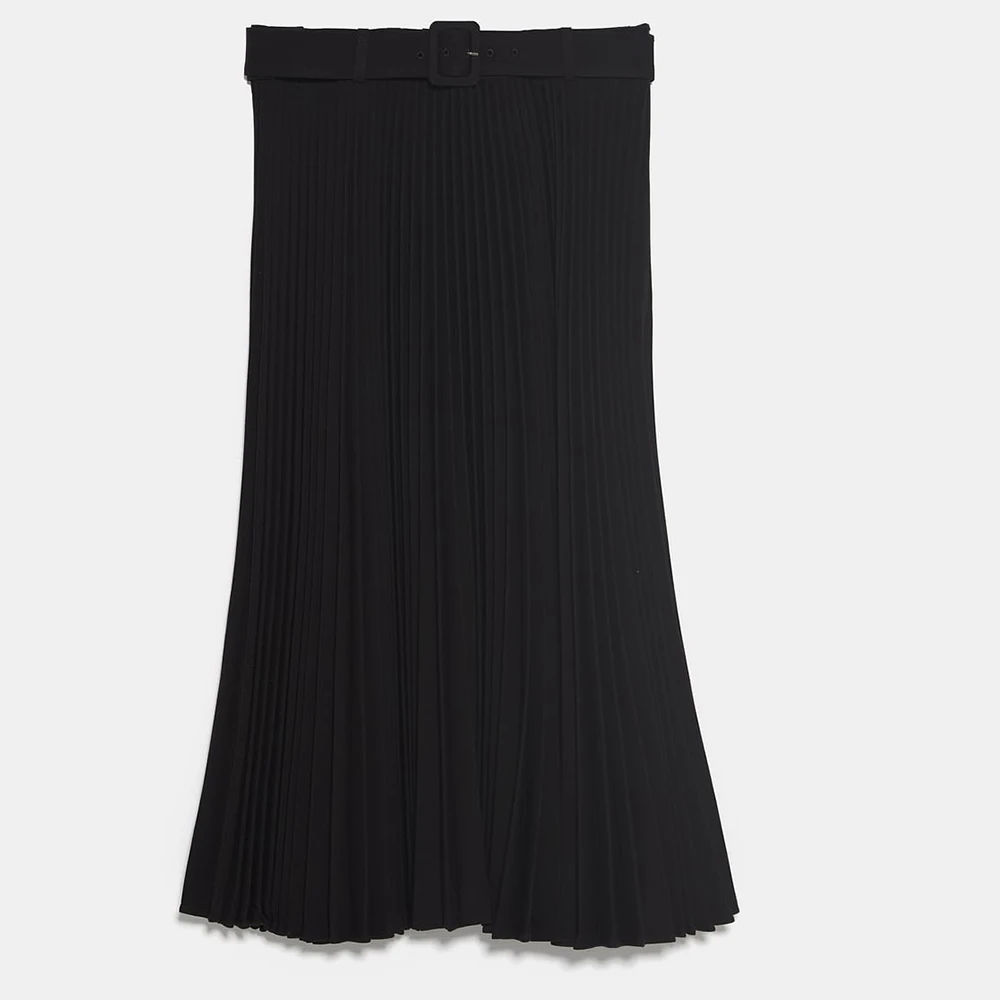 ZA Skir Women's Assembly Belt Pleated Skirt Fashion England Elegant High Waist Skirts Autumn Winter Newest Party Wholesale