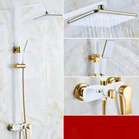 Shower Set SDSN White Gold Bathroom Shower System Quality Copper Brass Bathtub Faucet Rainfall Shower Head Spa Bath Shower Sets 2