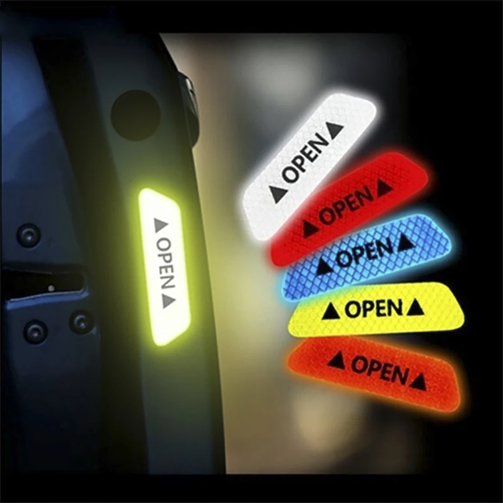 Cinta reflectante para puerta de coche, calcomanías adhesivas de seguridad, Reflector nocturno, señal de advertencia Universal, tira reflectante, 2020, 4 Uds.