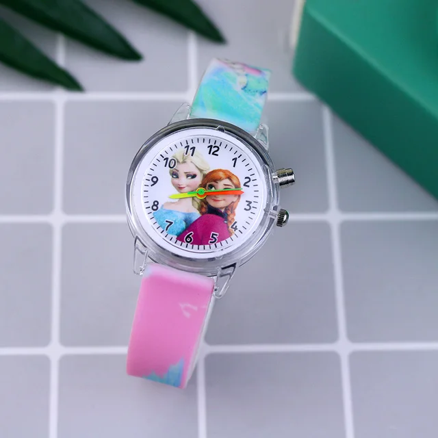 Fashion Cartoon Flash Light Girls Watches Kids with Bracelet Silicone Strap Princess Elsa Children Watches Clock reloj infantil Pink one watch