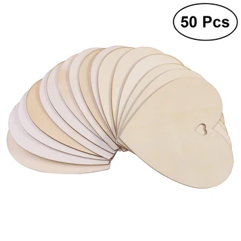 

50 pcs Wooden Pieces Lovely Heart Shape Manual Accessories Wood Ornament Embellishments Cutouts Craft for Art
