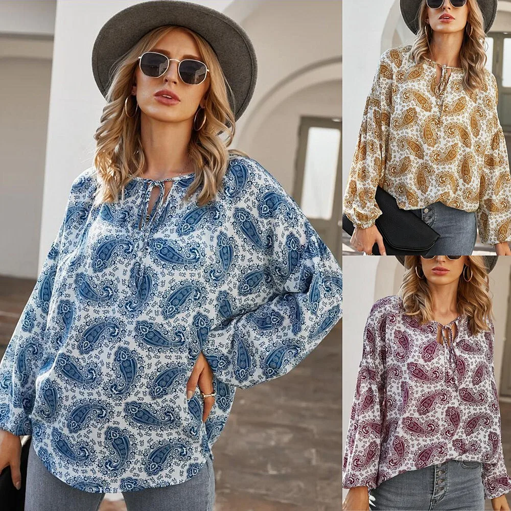 

Women's Casual Large Size Fashion Printed O-Neck Tie Pullover Loose Top Dec 3rd