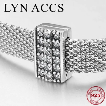 

New 925 Sterling Silver Square Inlaid Clear Zircon Clips Beads clear for Jewelry making Fit Original reflection Charm Bracelet