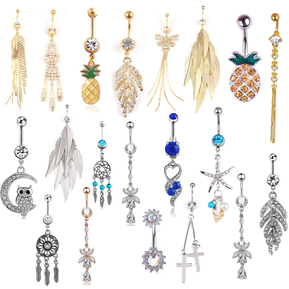1PC Sexy Dangle Belly Bars Belly Button Rings Fashion Surgical Steel Rhinestone Body Jewelry Navel Piercing Rings