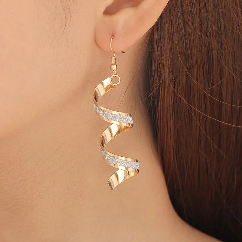Geometric Earrings Spiral Curved Frosted Design