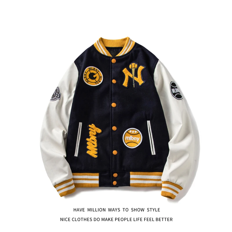 MLBNY Spring&Autumn Full Embroidery Baseball Jacket Women's Woolen Coat
