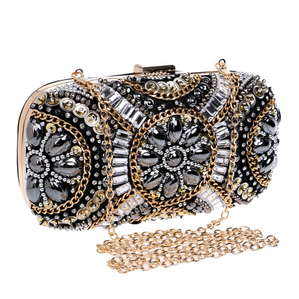 

Fashion Beading Evening Party Bags Women Clutch Chic Chains Shoulder Bags Rhinestone Party Bag Clutch Female Messenger Bag Puses