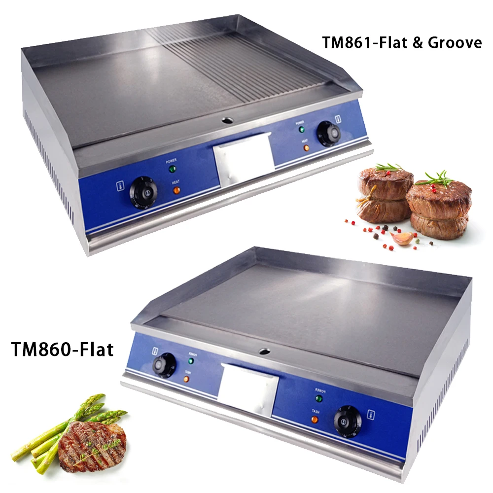 

Electric Commercial Griddle Countertop Large Hotplate Contact Grill with Adjustable Thermostatic Control Stainless Steel