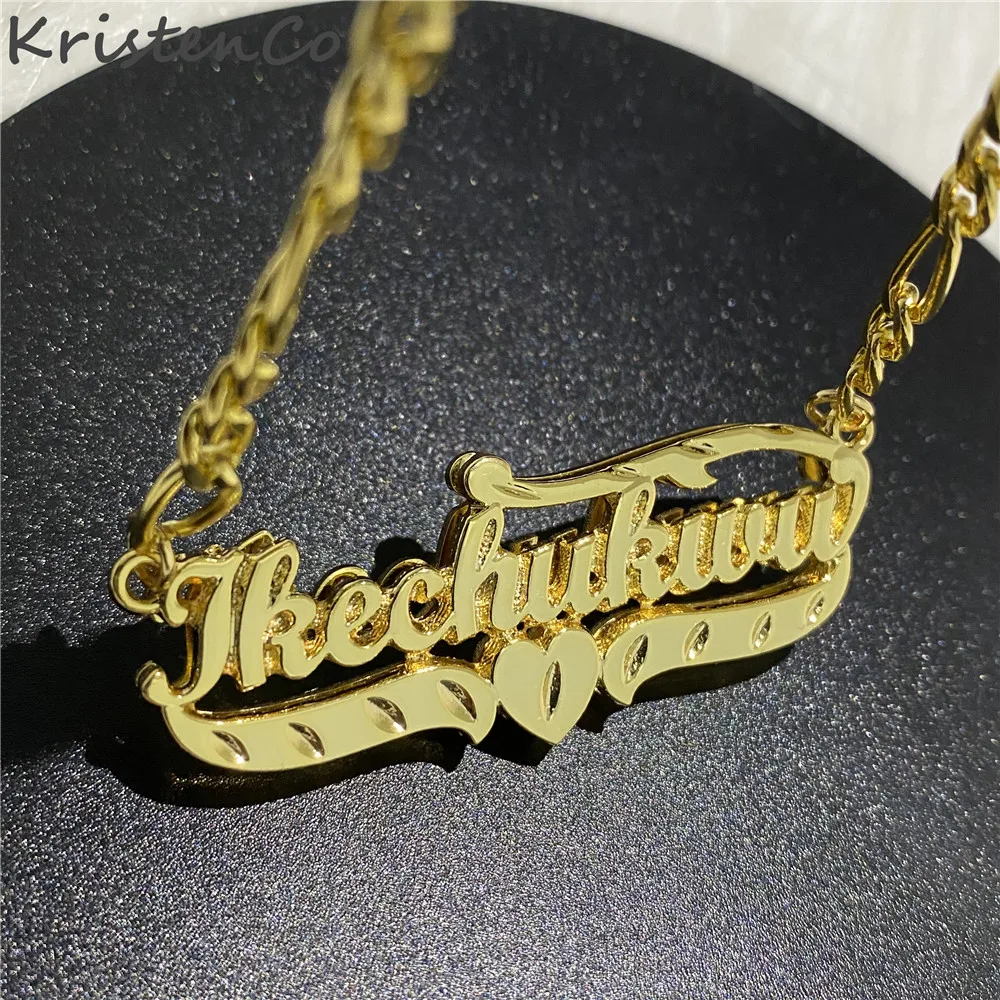 KristenCo New Custom Name Necklace Personalized Women Double Plated Gothic Nameplate Custom Gold Choker Necklace For Women Gift