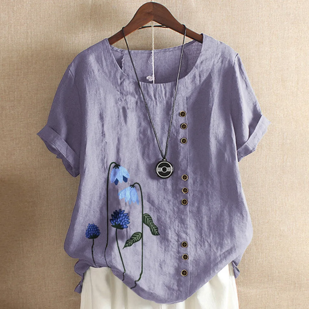 @ Хлопковые льняные топы футболка летняя винтажная женская большого размера с