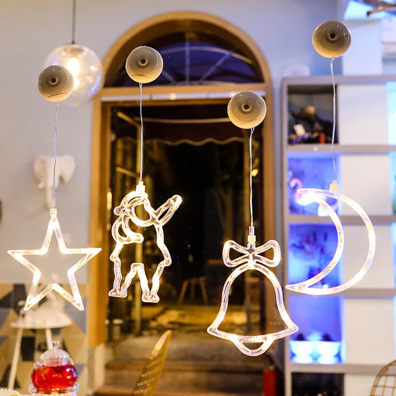 Рождественский Сказочный праздничный светильник, гибкая Подвесная лампа в виде звезд, колокольчиков, Луны, декор для рождества, праздника, свадьбы, дня рождения, окна для дома