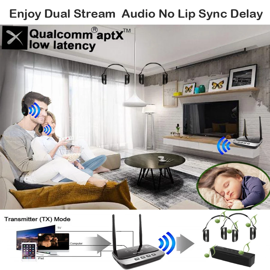 3 in 1 wireless adaptador 80M BT V5.0 transmitter receiver aptx HD long range 3.5mm aux audio stereo Music adapter Optical RCA