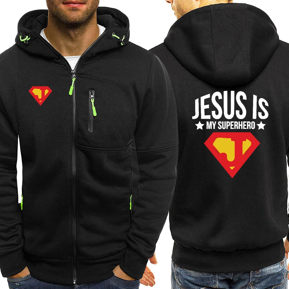 Осенние повседневные куртки с капюшоном Jesus Is My Super Hero, мужские толстовки на молнии с длинным рукавом, горячая Распродажа, забавная спортивная одежда, толстовки - Цвет: black6