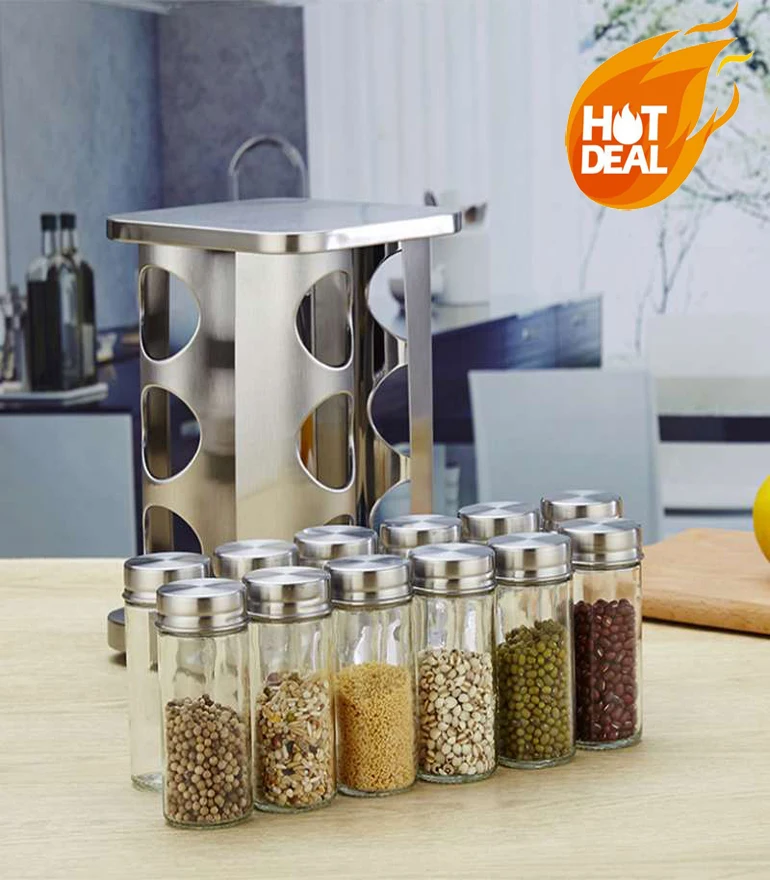 

Kitchens Jars For Spices Rotary Seasoning Jar Seasoning Box Stainless Steel Salt Pot Glass Seasoning Jar Kitchen Supplies Season