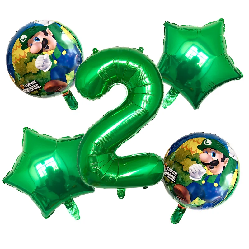 5 шт. воздушные шары "Супер Марио" 32 дюйма цифры воздушные шары мальчик девочка день рождения Братья Марио и Луиджи майлар синий красный шар набор декора - Цвет: Green-2