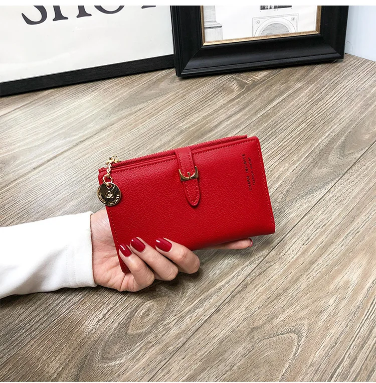 

Female Letter Printed PU Leather Wallet Ladies Solid Color Short Change Purse Holders Casual Portable Wear-resistant Wallets
