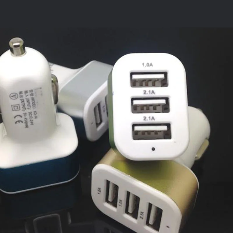 

Aluminum Alloy Edge 3USB Mobile Phone Car Charger Cigarette Lighter Triple Universal Automotive Charger