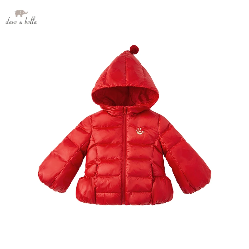 

DKY20245 dave bella winter baby girls 5Y-13Y fashion solid hooded down coat children 90% white duck down padded kids jacket