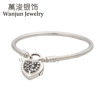 

Wanjun Jewelry 100% High Quality 925 Sterling Love Tree Padlock Snake Bones Chain Bangles Generous of Gift Gave Friends