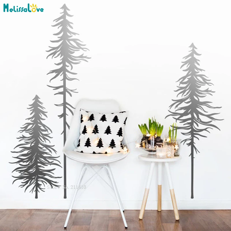 

Set of 3 Pine Tree Wall Decals Forest Stickers Gift for Exquisite Person Woodland Nursery Home Decor Living Room YT5074