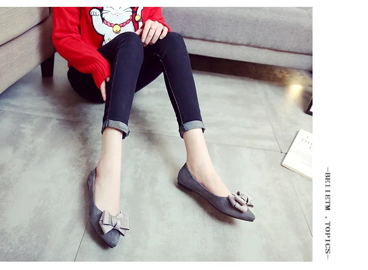 bow-knot women single shoes solid flock pointed toe shallow loafers cozy lazy slip on driving shoes black work shoes espadrilles