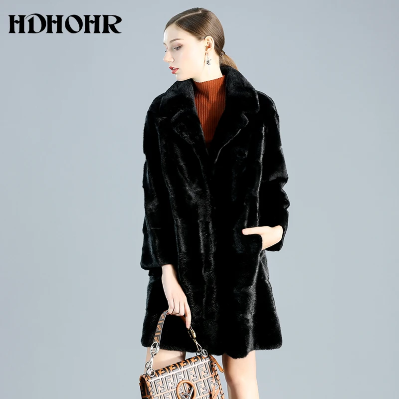 

Новинка 2024 от HDHOHR, шубы из натурального меха норки, женское длинное пальто для отдыха, высококачественное Норковое Пальто, зимние Костюмные воротники, норковые куртки