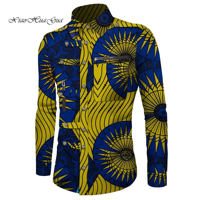 Рубашки в африканском стиле для мужчин на заказ Африканский принт Повседневная одежда с длинными рукавами мужские рубашки Африка мужская одежда WYN862 - Цвет: 3