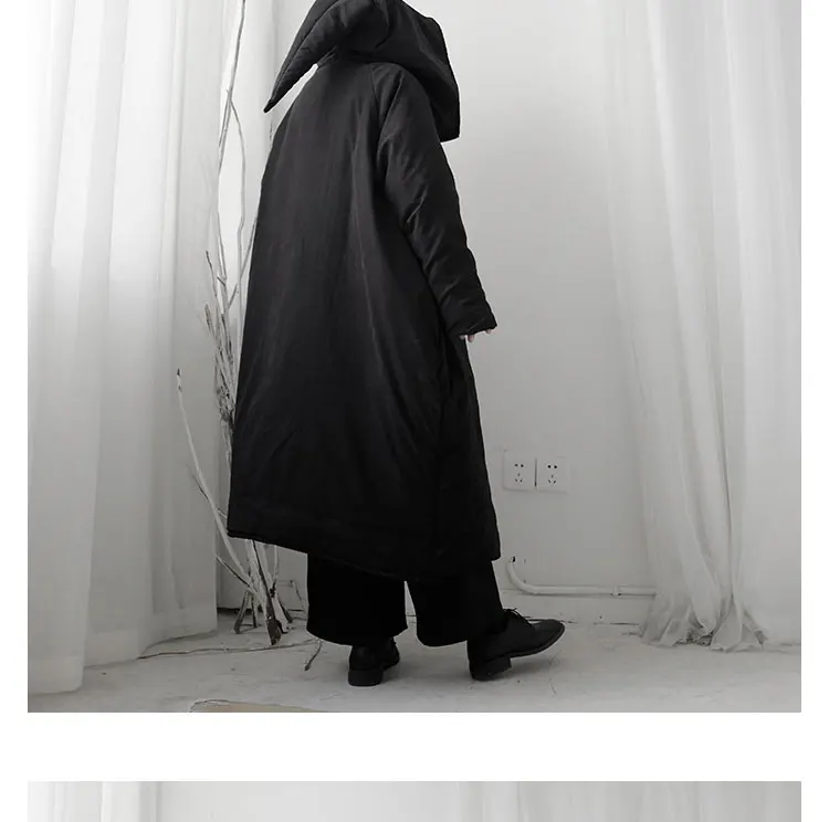Новинка, корейский модный длинный женский зимний черный Тренч с капюшоном, пальто на молнии, женское повседневное стильное пальто, ветровка 1207B-48