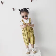 Новые летние Стиль детская одежда в Корейском стиле-Стиль CHIC-Стиль подтяжки в полоску брюки Для мужчин и Для женщин младенцев ребенка детей приостановить