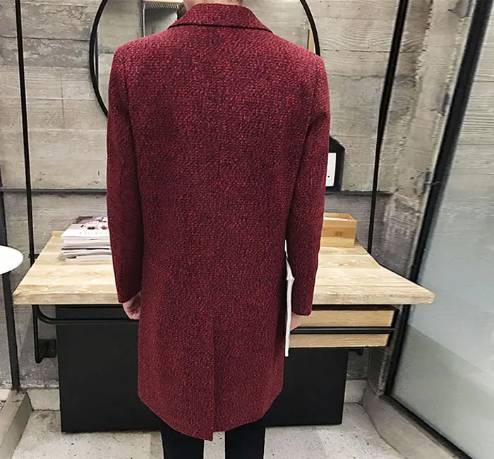 Autumn And Winter Men's Slim Woolen Coat Korean Long Section Fashion Woolen Coat