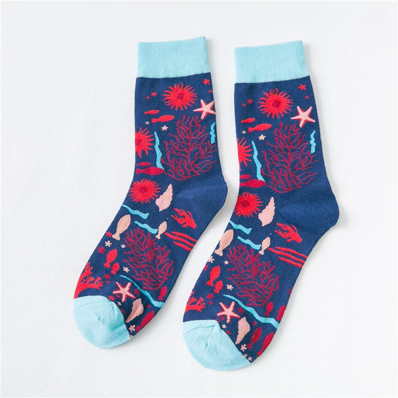 Men and Women Funny Sport Socks Christmas Jacquard Elasticity Combed Cotton Printing Marine Octopus Fancies Running Basketball - Цвет: MN-A04