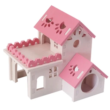 

Cute Wooden Hamster Hideout Creative Hamster Villa Small Pet Hideout Hamster House Animal Sleeping Cages Accessories
