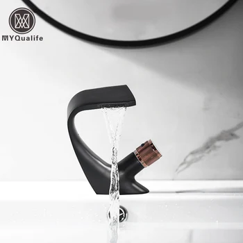 

Creative Design Black Basin Faucet Washing Basin Mixer Deck Mounted Cold and Hot Bathroom Faucet Brass Material