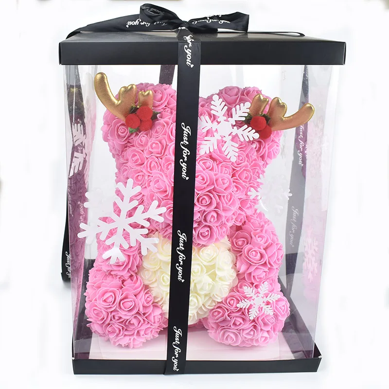 40cm pink with white Рождественский день 40 см розовый медведь мыло Пена плюшевый медведь со снегом Подарочная коробка рога Рождественская шляпа - Цвет: 40cm pink with white