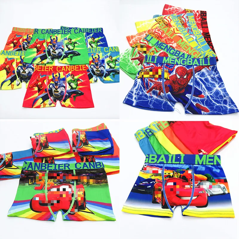 

4pcs/lot New boys Underwear Boxers Underpants super hero Spiderman Car kids Mixed cotton Panties panty Briefs Infant Teenagers