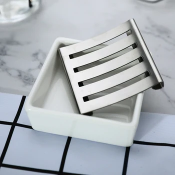 

Ceramic Double Layer Soap Storage Tray Square Soap Box Holder Drain Dish Shelf Home Hotel Bathroom Toilet Storage Accessories