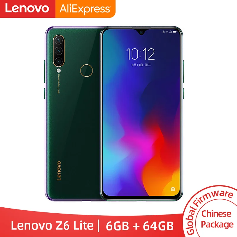 Смартфон lenovo Z6 Lite с глобальной прошивкой, 6 ГБ, 64 ГБ, Восьмиядерный процессор Snapdragon 710, с тремя задними камерами, 6,3 дюйма, 19,5: 9, капля воды, 4050 мАч