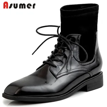 

ASUMER 2020 new fashion ankle boots women square toe low heel casual shoes solid colors simple comfortable short boots woman