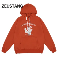 

Zeustang Streetwear Hoodies Cartoon Print Hooded Sweatshirts Pullover Men Hip Hop Fashion Casual Loose Tops