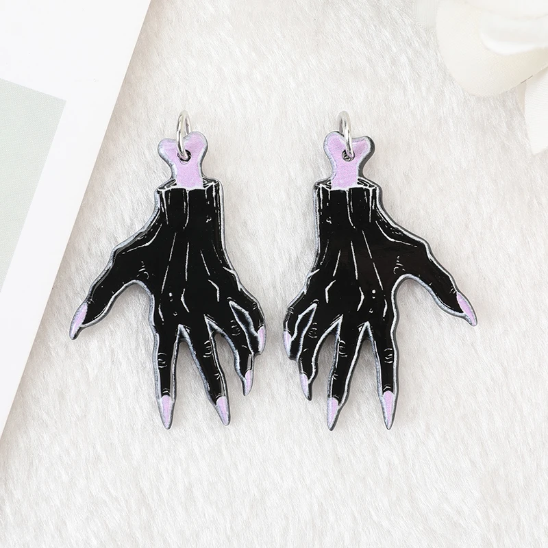 12Pcs Halloween Charms Black Punk Witches Crafts Skull Hand Cat Bat Crystal Acrylic Jewlery Findings For Earring Necklace Diy