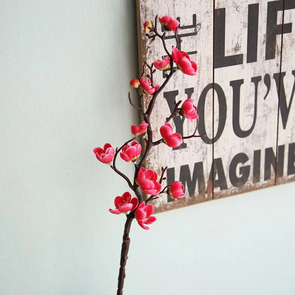 

Plum Cherry Blossoms Artificial Silk Flowers Flores Sakura Tree Branches Home Table Living Room DIY Wedding Decoration #YL1
