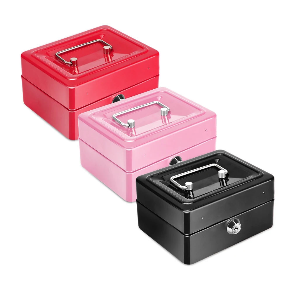 

12 Inch Metal Piggy Bank Key Lock Petty Coin Cash Money Box Pot Lockable Cash Box Deposit Security Cashier Drawer Storage