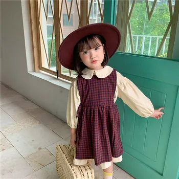 

Girls Autumn and Winter Plaid Dress New Western Style Baby Lace-up Vest Dress Children Sleeveless Princess Dress Kids Cloth