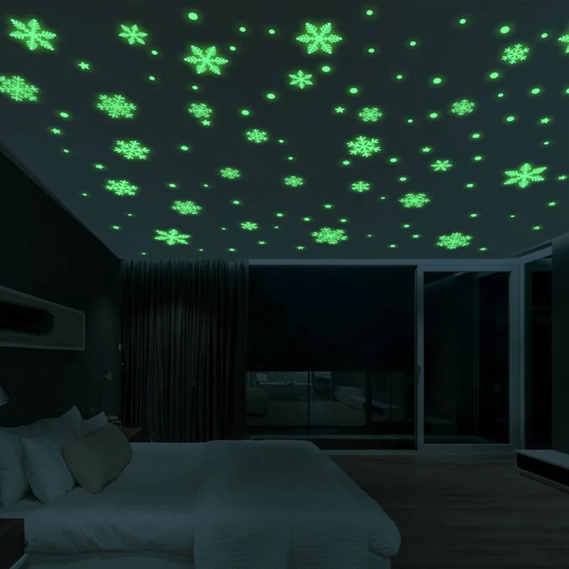 47PCS/Set Luminous Snowflake Christmas Window Sticker Glass Decal Christmas Wall Stickers Kids Room Decorations New Year Gift