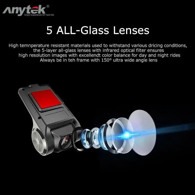 Anytek X28 Lens Dashcam Car DVR Camera Rotatable Lens WiFi ADAS 150 Full HD 1080P Dashboard Camera Recorder+16GB TF Card