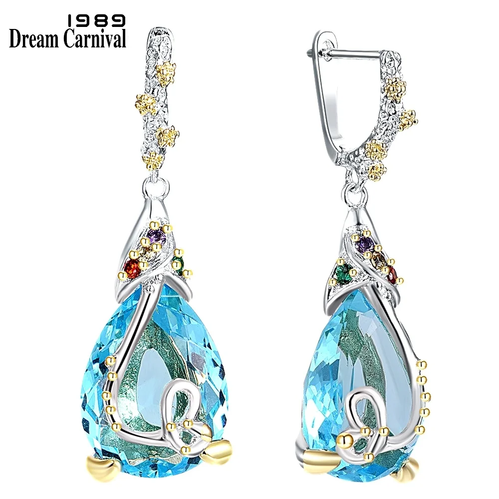 DreamCarnival1989 Hot Selling Blue Zirconia Baroque Earrings Women Dangle Earings Elegant Party Must Have Gift Female WE3876BL