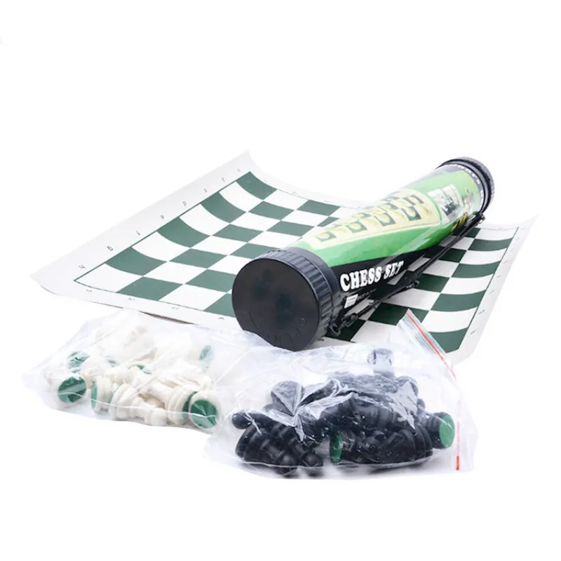 Outdoor Travel Portable Chess Set Barrel Child Gift Folding Chessboard Plastic Chess Pieces Family Board Games Kids Set