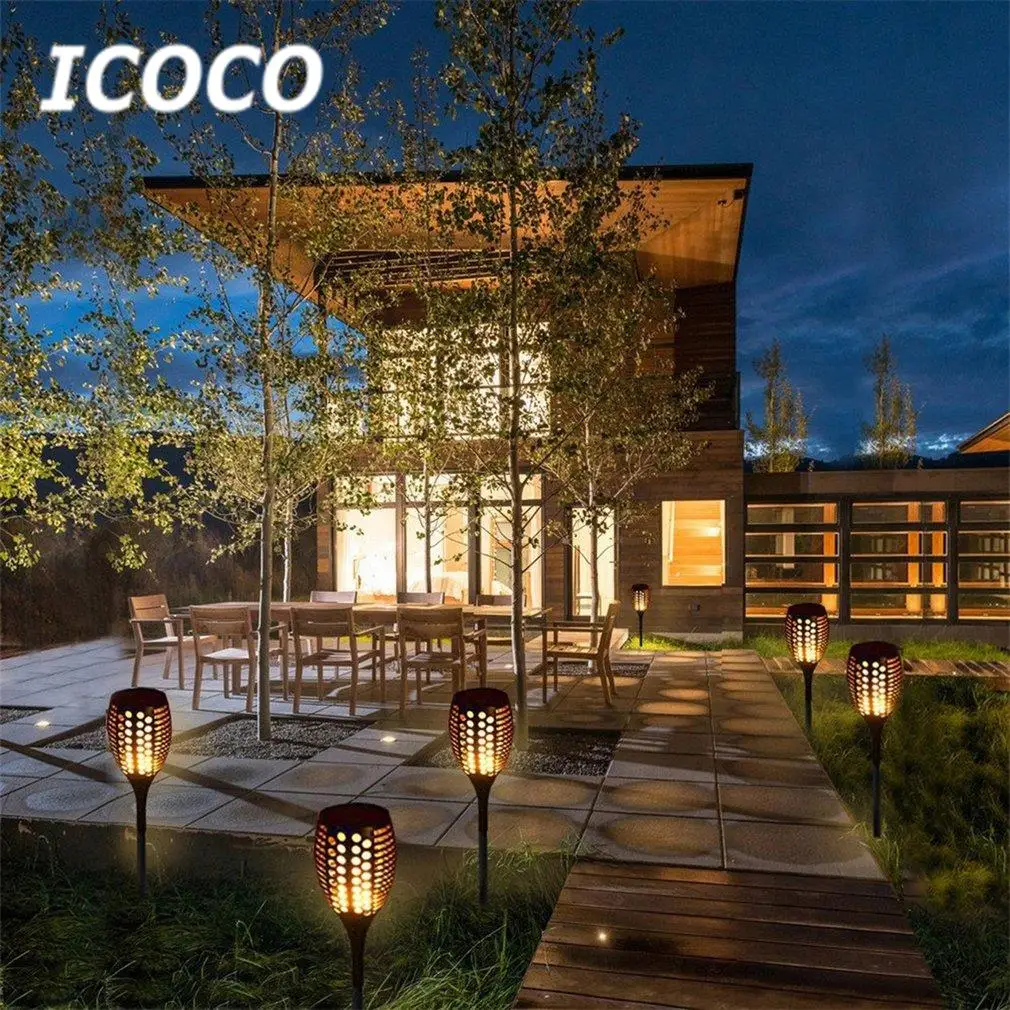 96 LED Solar Flickering Flame Torch Night Light Porch Lamp+Ground Stake Pathways Yard Garden Decor Waterproof IP65 New