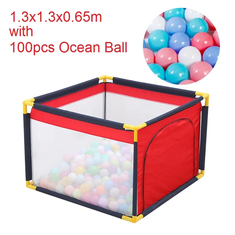 Портативный детский манеж ограждение для безопасности ребенка Складной Игровой забор с 100 шариками океана - Цвет: 1.3x1.3x0.65m ball