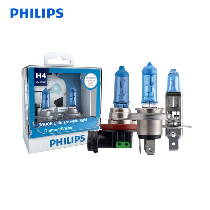 Автомобильные галогенные лампы Philips H1 H4 H7 H8 H11 HB3 HB4 9003 9005 9006 12 В Diamond Vision 5000K|Лампы